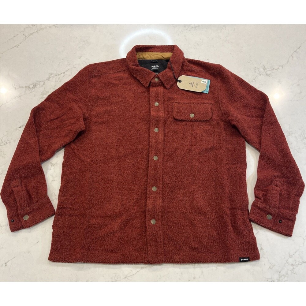 Prana NEW IncrediWool Wool Blend Overshirt Mens XL Red Slim Fit Jacket Shacket